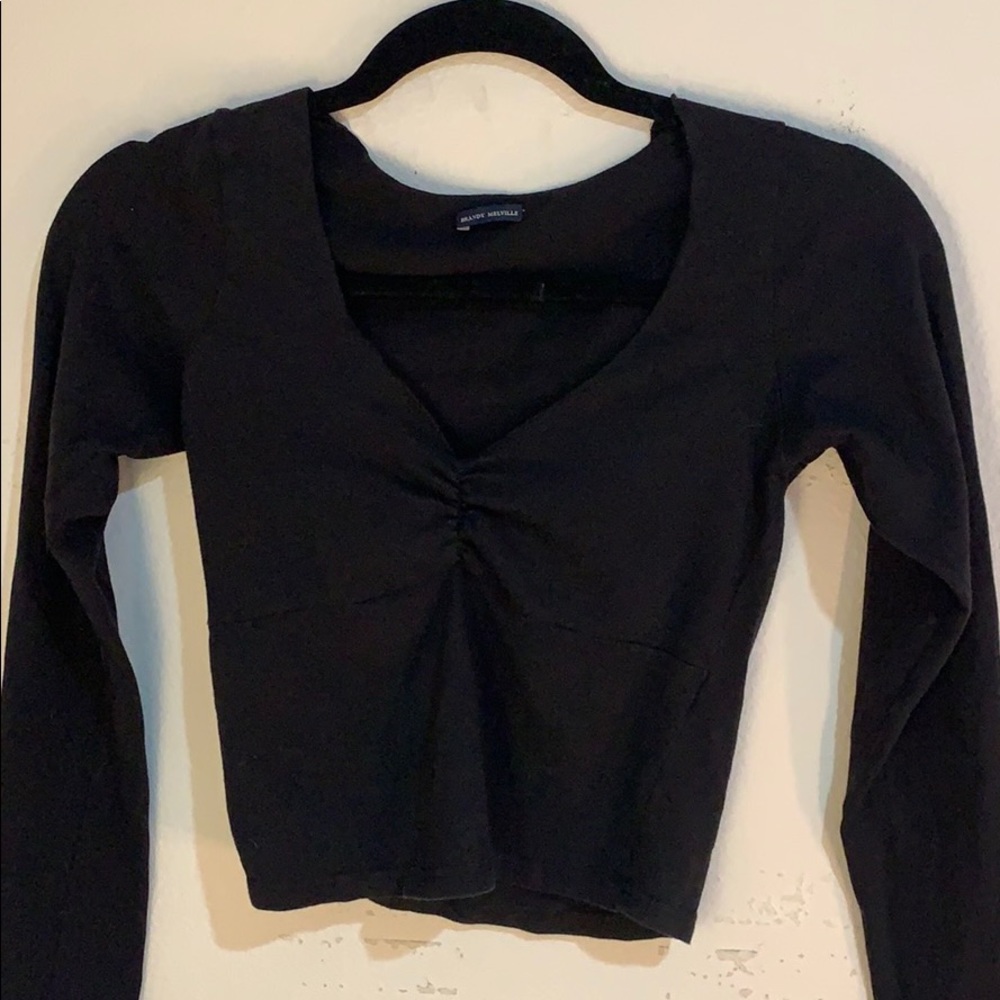 Brandy Melville black rouched v neck crop top :)